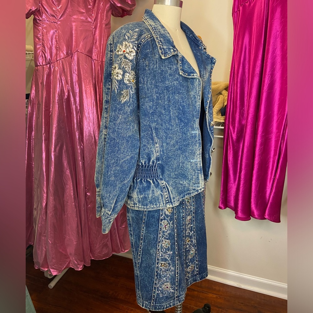 LAST CALL VINTAGE 80s DENIM JACKET AND SKIRT